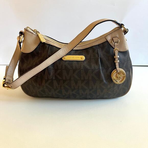 MICHAEL KORS Leather Signature Shoulder Bag, Brown & Tan - Picture 10 of 11